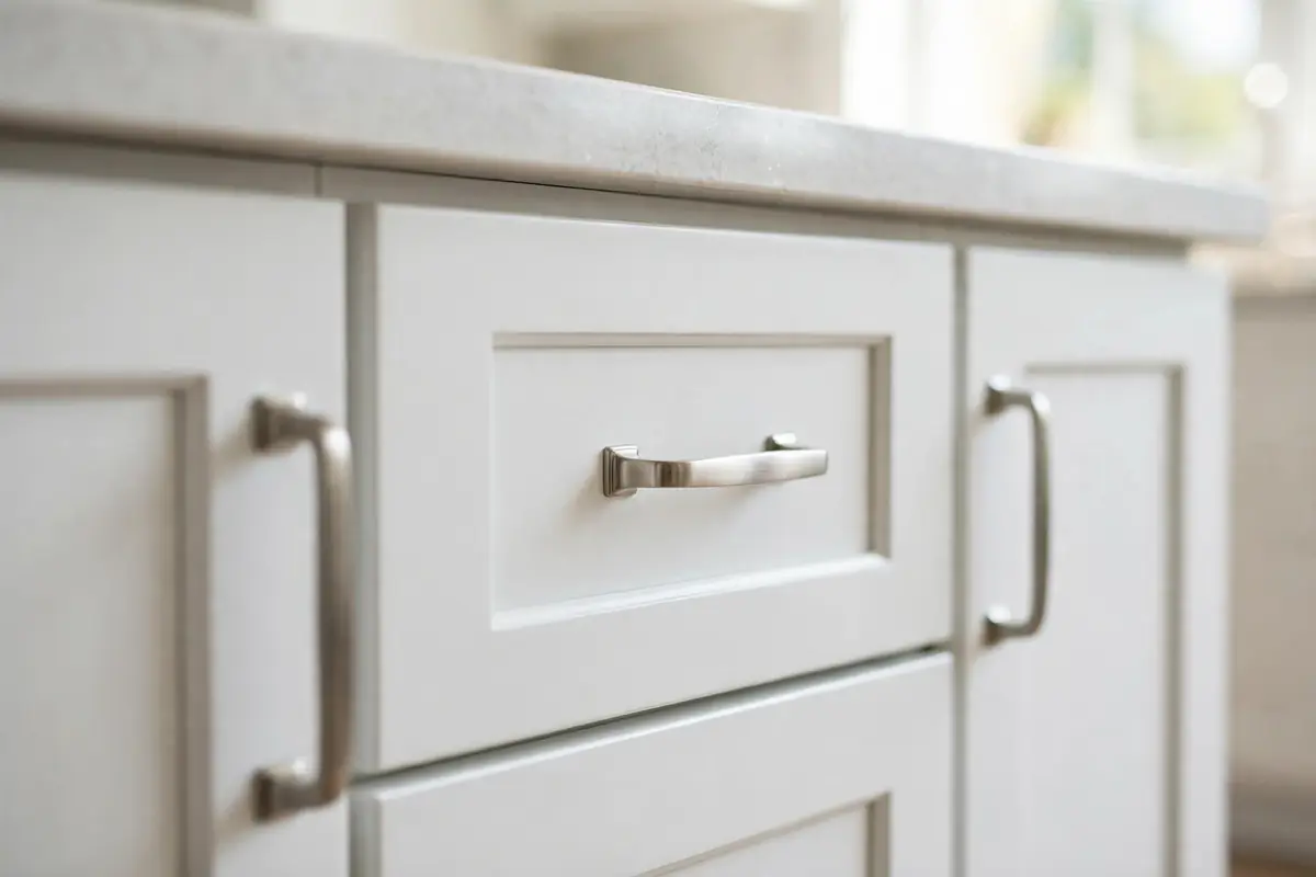 Refaced white shaker cabinet doors with new hardware, cabinet refacing Colorado Springs